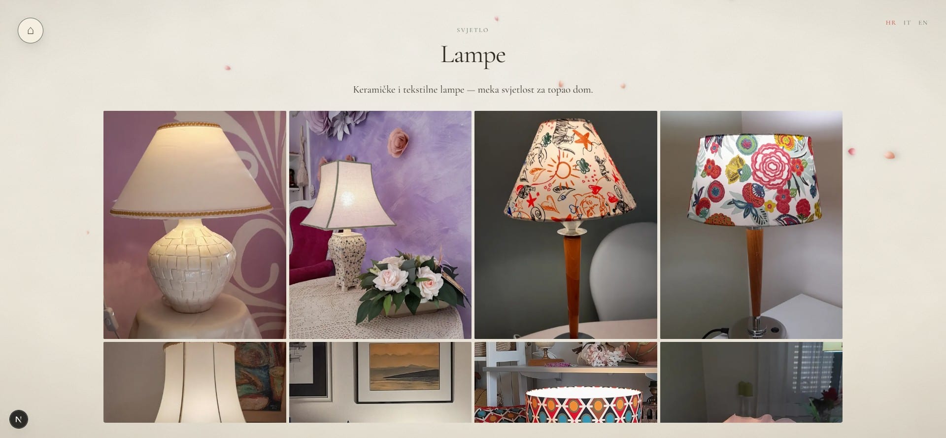 Maison Chic — the lamp gallery: a grid of handmade pieces on a cream ground